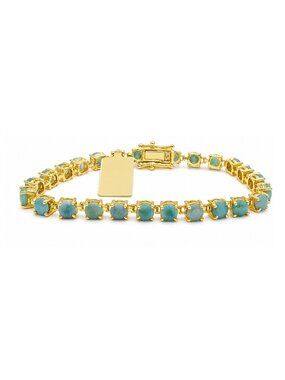 Genuine 16.64 Cts Emerald Tennis Bracelet 14k Yellow Gold Plated (.925)
